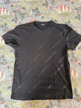 Cavalli Class Men’s Black Logo-Print Crewneck T-Shirt